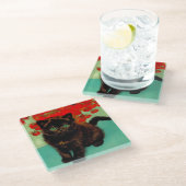 ファンゴッホ黒猫赤い花 ガラスコースター (アングル)