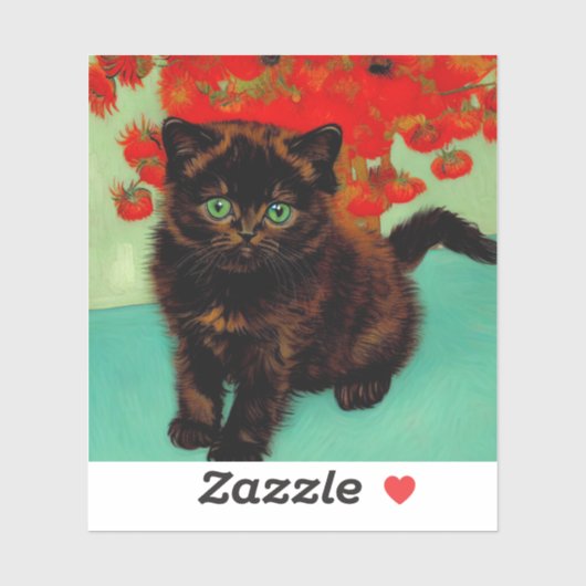 ファンゴッホ黒猫赤い花 シール (シート)