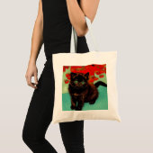 ファンゴッホ黒猫赤い花 トートバッグ (正面(商品))