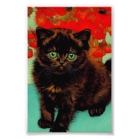 ファンゴッホ黒猫赤い花 フォトプリント            (正面)