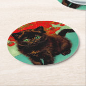 ファンゴッホ黒猫赤い花 ラウンドペーパーコースター (アングル)