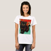 ファンゴッホ黒猫赤い花 Tシャツ (正面フル)