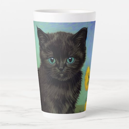 ファンゴッホ黒猫黄色の花 カフェラテマグ (正面)