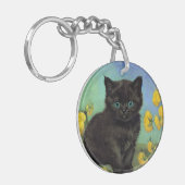 ファンゴッホ黒猫黄色の花 キーホルダー (正面左)