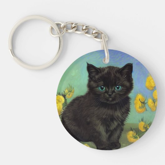 ファンゴッホ黒猫黄色の花 キーホルダー (正面)