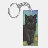 ファンゴッホ黒猫黄色の花 キーホルダー (正面左)