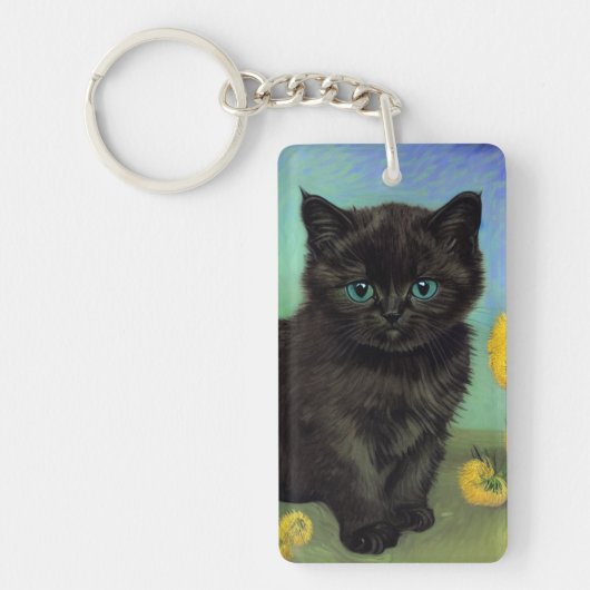 ファンゴッホ黒猫黄色の花 キーホルダー (正面)