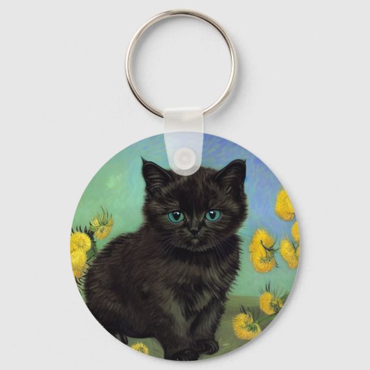 ファンゴッホ黒猫黄色の花 キーホルダー (正面)