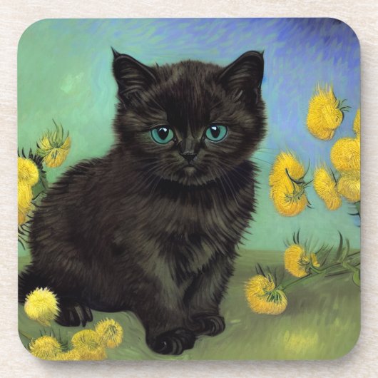 ファンゴッホ黒猫黄色の花 コースター (正面)