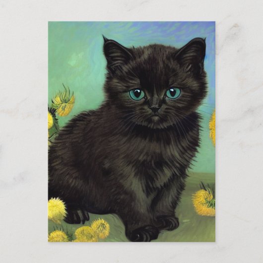 ファンゴッホ黒猫黄色の花 シーズンポストカード (正面)