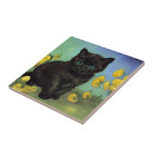 ファンゴッホ黒猫黄色の花 タイル (側面)