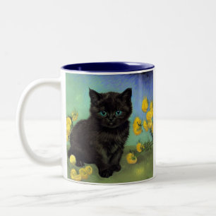 ファンゴッホ黒猫黄色の花 ツートーンマグカップ