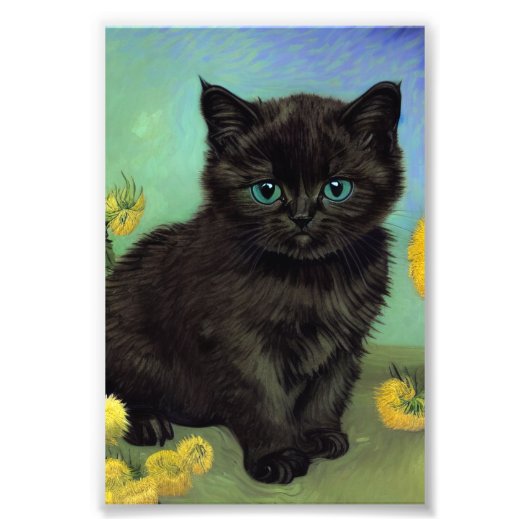 ファンゴッホ黒猫黄色の花 フォトプリント (正面)