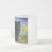 ファンゴッホ黒猫黄色の花 フロストグラスマグカップ (正面左)