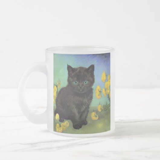 ファンゴッホ黒猫黄色の花 フロストグラスマグカップ (左)