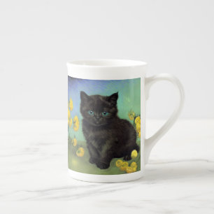 ファンゴッホ黒猫黄色の花 ボーンチャイナマグカップ