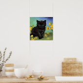 ファンゴッホ黒猫黄色の花 ポスター (キッチン)