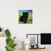ファンゴッホ黒猫黄色の花 ポスター (ホームオフィス)