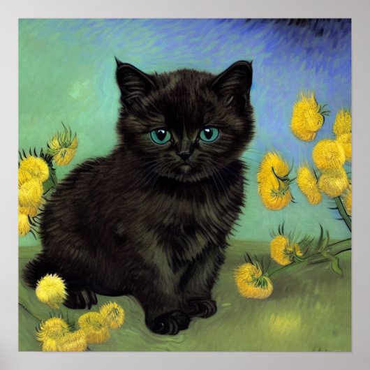 ファンゴッホ黒猫黄色の花 ポスター (正面)