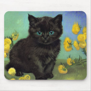 ファンゴッホ黒猫黄色の花 マウスパッド