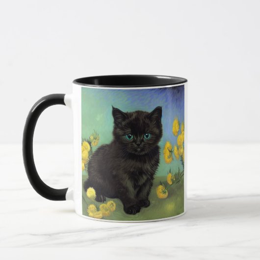 ファンゴッホ黒猫黄色の花 マグカップ (左)