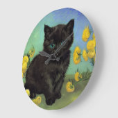 ファンゴッホ黒猫黄色の花 ラージ壁時計 (傾斜)