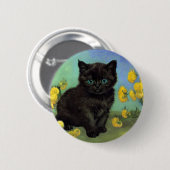 ファンゴッホ黒猫黄色の花 缶バッジ (正面&裏面)