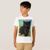 ファンゴッホ黒猫黄色の花 Tシャツ (正面フル)