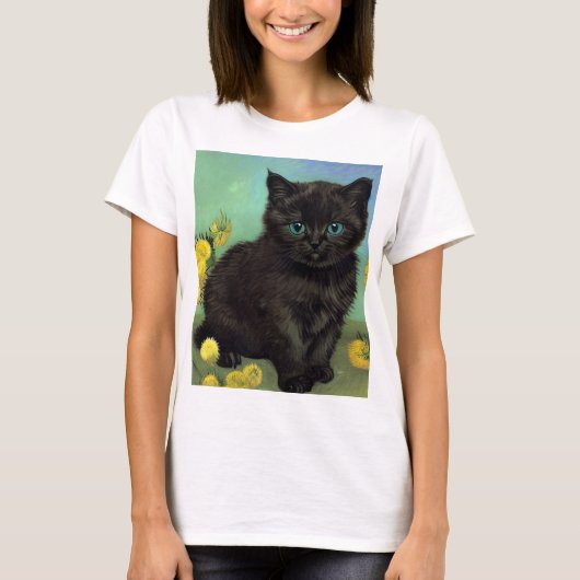 ファンゴッホ黒猫黄色の花 Tシャツ (正面)