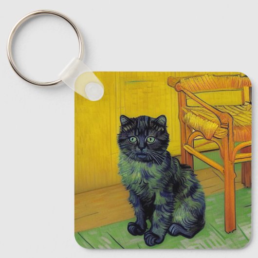 ファンゴッホ黒猫 キーホルダー (正面)