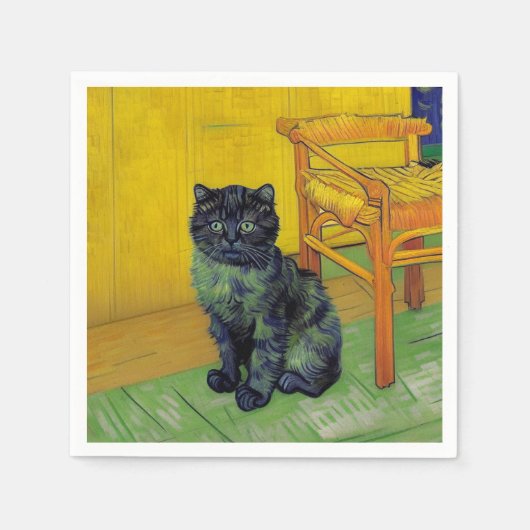 ファンゴッホ黒猫 スタンダードカクテルナプキン (正面)