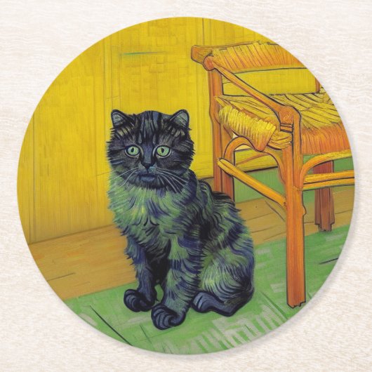 ファンゴッホ黒猫 ラウンドペーパーコースター (正面)