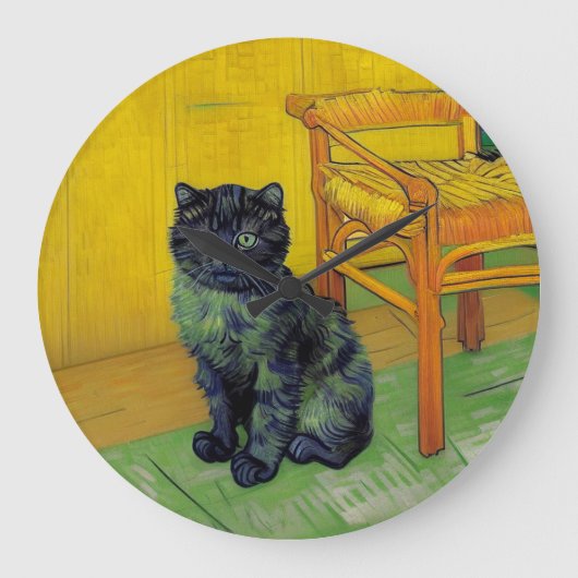 ファンゴッホ黒猫 ラージ壁時計 (正面)