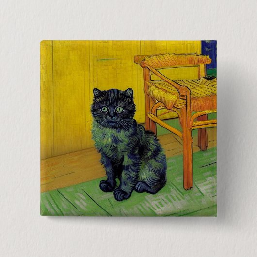 ファンゴッホ黒猫 缶バッジ (正面)