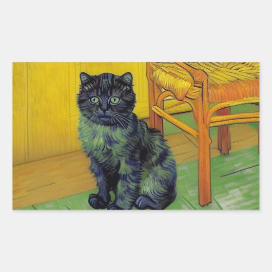 ファンゴッホ黒猫 長方形シール (正面)