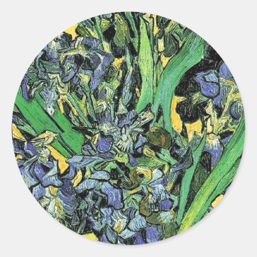 ファンゴッホ – アイリスの黄色い背景の花瓶 ラウンドシール (正面)