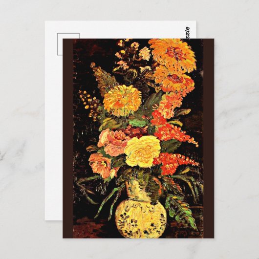 ファンゴッホ – アスター付き花瓶、サルビア、その他の花 ポストカード (正面/裏面)