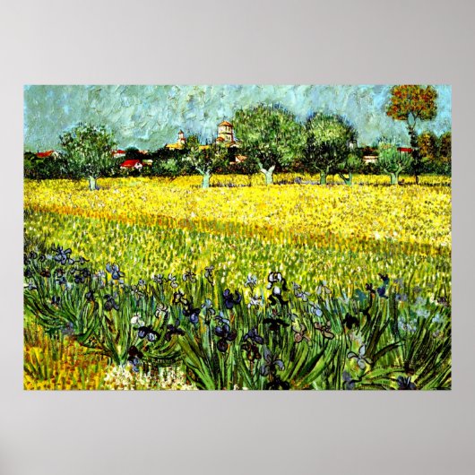 ファンゴッホ – アーレスのビューとアイリス， 1888 ポスター (正面)