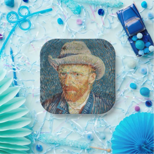 ファンゴッホ – グレーハットを使用した自己感じ画像 ペーパープレート (パーティー)