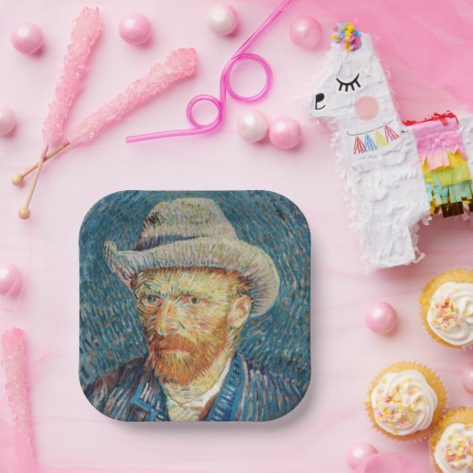 ファンゴッホ – グレーハットを使用した自己感じ画像 ペーパープレート (パーティー)