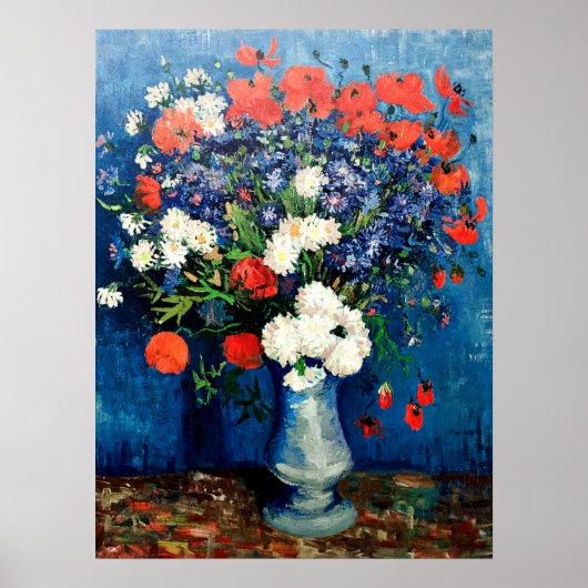 ファンゴッホ – コーンフラワーとケシのある花瓶 ポスター (正面)