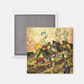 ファンゴッホ:サンシャインスローの草葺きコテージ マグネット (正面/裏面)