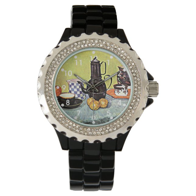 ファンゴッホ：ブルーエナメルコーヒーポットで静物生活 腕時計 (正面)