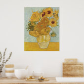 ファンゴッホ – 十二本のひまわりの花瓶(1888) ポスター (キッチン)