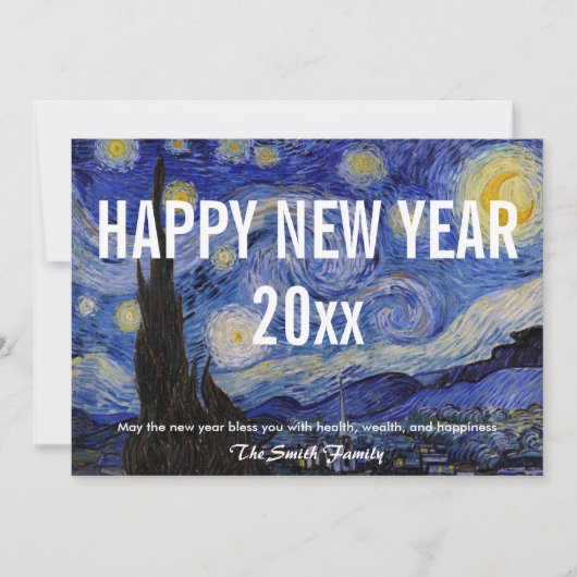 ファンゴッホ – 星空の夜と新年の幸せ シーズンカード (正面)