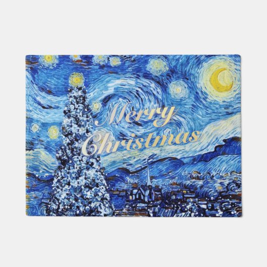 ファンゴッホ – 星空の夜メリークリスマス ドアマット (正面)