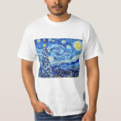 ファンゴッホ – 星空の夜 – ホワイトクリスマスアート Tシャツ (正面)