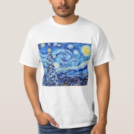 ファンゴッホ – 星空の夜 – ホワイトクリスマスアート Tシャツ (正面)