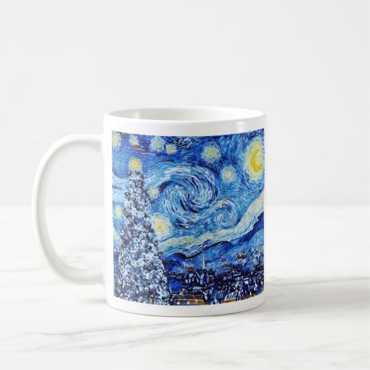 ファンゴッホ – 星空の夜 – 白いクリスマス コーヒーマグカップ (左)