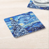 ファンゴッホ – 星空の夜 – 白いクリスマス スクエアペーパーコースター (アングル)